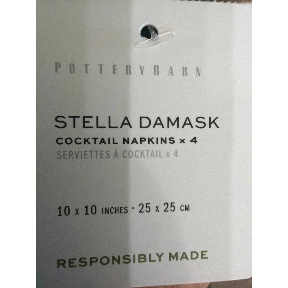 Pottery Barn Stella Damask Cocktail Napkins Set of 4 Floral Muted Tones 10x10
